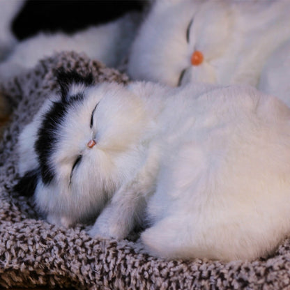 Stuffed Cat Plush Toy Realistic Sleeping Kitten with Meow Sound Soft Faux Fur Simulation Cat Doll Desk Decor Birthday Christmas Gift for Kids Cat Lovers