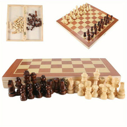 Wooden Folding Chess Set 12 Inch – Handmade Portable Chessboard 30x30cm with Game Pieces, Classic Strategy Board Game for Adults Kids, Home Travel Gift