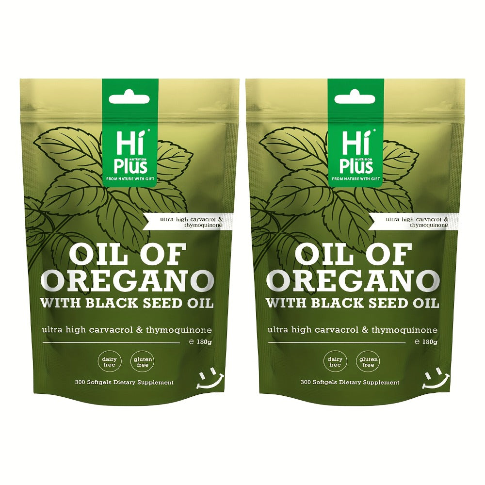 Oregano Oil Black Seed Oil Softgels 2-in-1 Immune Support — 4x Strength Carvacrol 200mg Thymoquinone | Plant-Based Antioxidant Antimicrobial & Respiratory Health | 300 Capsules