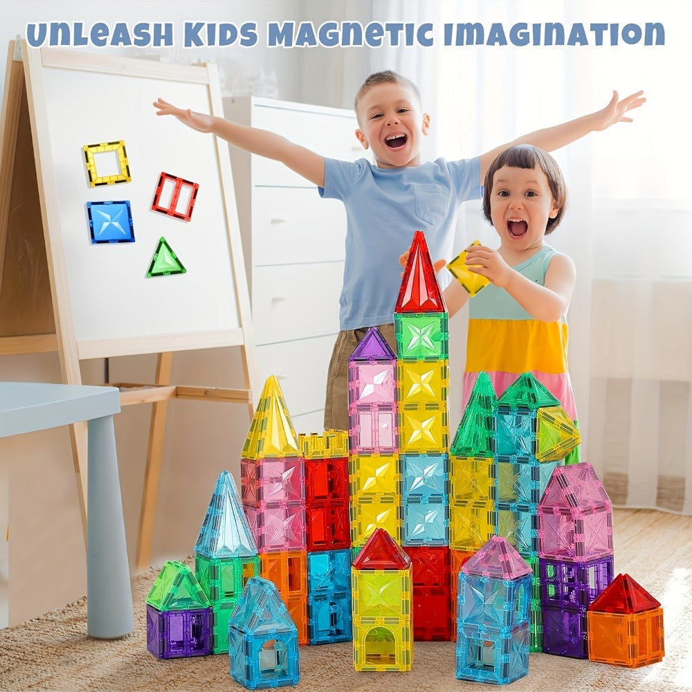 Magnetic Tiles 120pcs with 2 Toy Cars for Kids Ages 3 4 5 6 – Deluxe 3D Magnet Building Blocks Stacking Ramp Set STEM Educational Toy Creative Birthday Christmas Gift Boys Girls