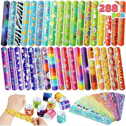 288 Pcs Slap Bracelets Party Favors Bulk Set – 36 Colorful Designs for Kids, Classroom Prizes, Goodie Bags, Easter Halloween Valentine Birthday Party Supplies