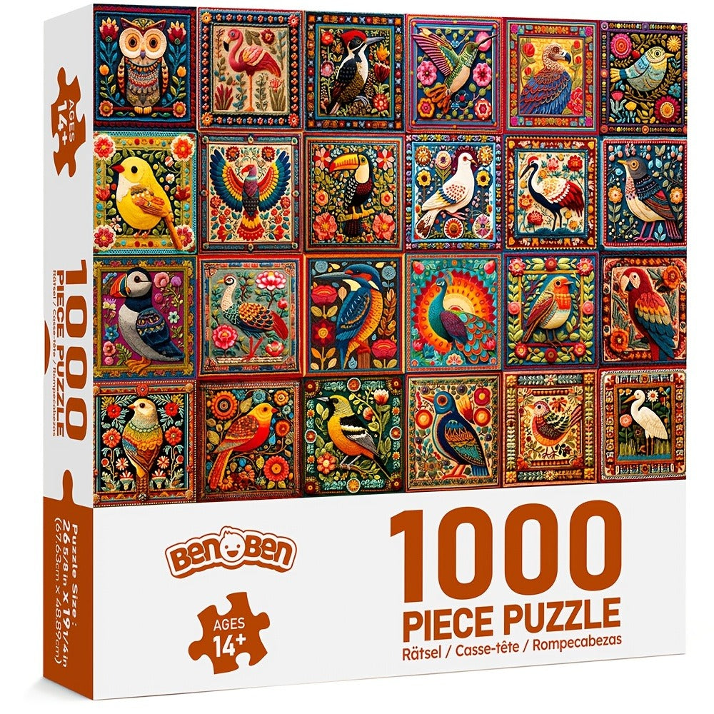 1000 Piece Bird Puzzle for Adults Bird Crochet Design – Challenging Animal Jigsaw with Letters on Back, Family Game Night Home Decoration Wall Art, Birthday Christmas Gift for Bird Lovers Men & Women