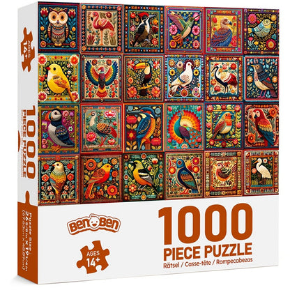 1000 Piece Bird Puzzle for Adults Bird Crochet Design – Challenging Animal Jigsaw with Letters on Back, Family Game Night Home Decoration Wall Art, Birthday Christmas Gift for Bird Lovers Men & Women