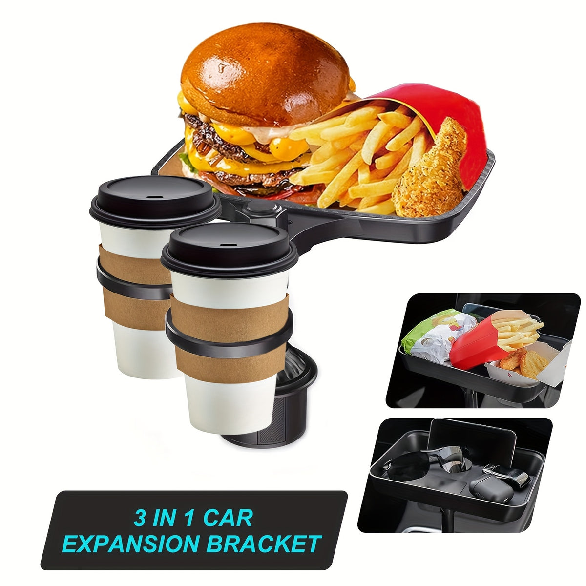 Car Cup Holders - Expansion Brackets, Car Trays, Car Storage Brackets, 360-Degree Rotation, Sturdy Bottom Design, Suitable for Most Car Cup Holders, Ideal for Automotive Gifts