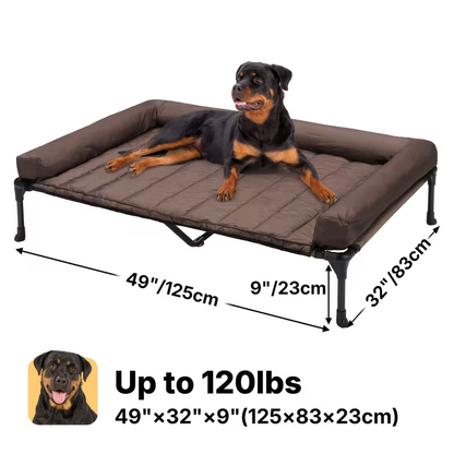 Elevated Dog Bed with Cooling Mesh & Removable Bolster Pillow Top Mat – Raised Dog Cot Bed, No-Slip Feet, Breathable Dog Sofa Bed for Indoor & Outdoor Use