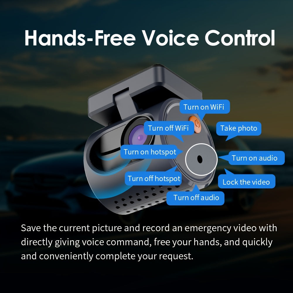 KAWA 1296P Mini Dash Camera For Car DVR Dash Cam KAWA MINI 3 Video Recorder Emergency Voice Control Night Vision WiFi APP Monitor WDR Blue (TF Card is not included)