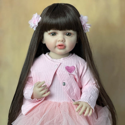 Standing Reborn Baby Doll 22 Inch Full Soft Vinyl Body Princess Girl with Glued Wig Acrylic Eyes ASTM EN71 Certified – Lifelike Newborn with Clothes Magnetic Pacifier Bottle Birth Certificate Gift for Kids