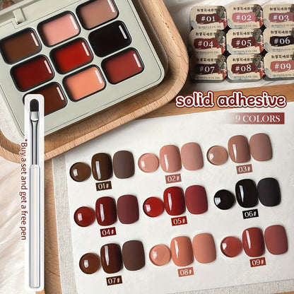 Gel Nail Polish Set 9 Colors Autumn Harvest High Saturation Soak-Off LED — Alcohol-Free Long-Lasting Solid Gel Polish Kit with Light Therapy Pen for Salon & Home Manicure