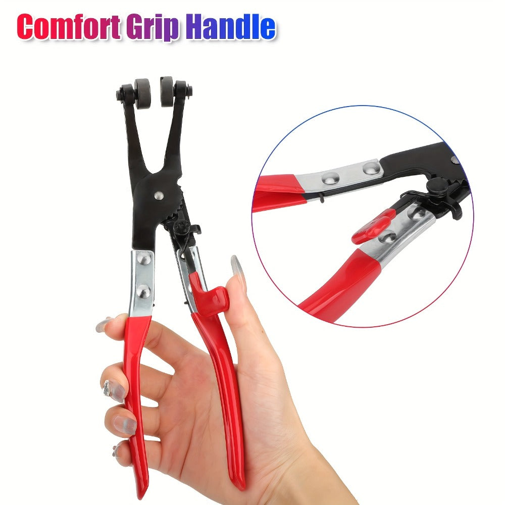 Hose Clamp Pliers Set 2-Piece - Angled Swivel Jaw Locking Pliers for Fuel, Coolant & Flat Band Hose Clamps, Manganese Steel, Anti-Slip Handle for Auto, Industrial & DIY Repair