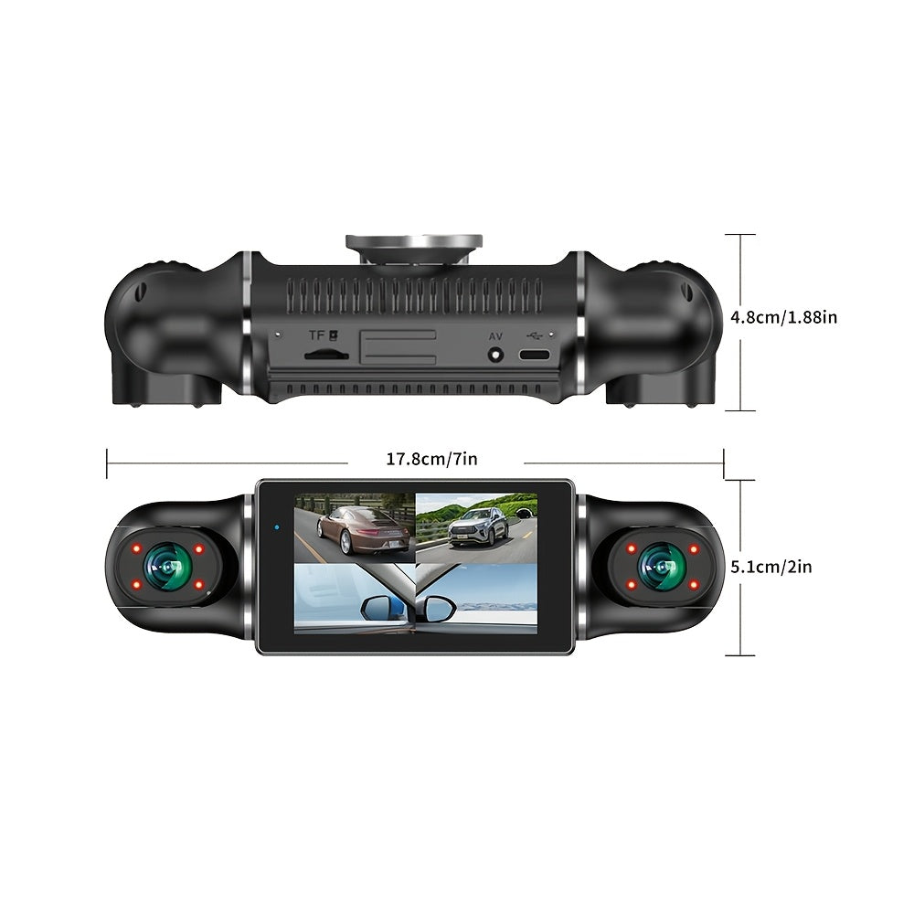 4-Channel Car Dash Cam with 4*1080P Resolution, Featuring Front, Rear, Left, And Right Cameras, Integrated Wifi, Continuous Recording, G-Sensor, Excellent Night Vision, And Includes a Free 32GB Memory Card