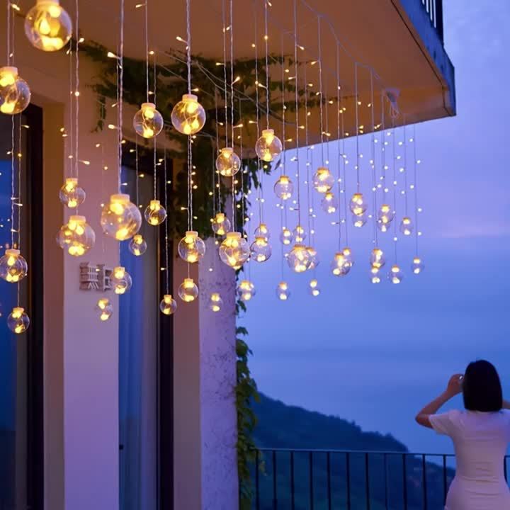 118.11" Wishing Ball String Lights with Remote Control, 2025 New Model, 8 Lighting Modes, 108 Leds, 12 Wishing Balls, Wall-Mounted, Plastic, for Home Gatherings, Party, Indoor Holiday Decorations, Car Additions, Room Decor, Mother'S Day Gifts