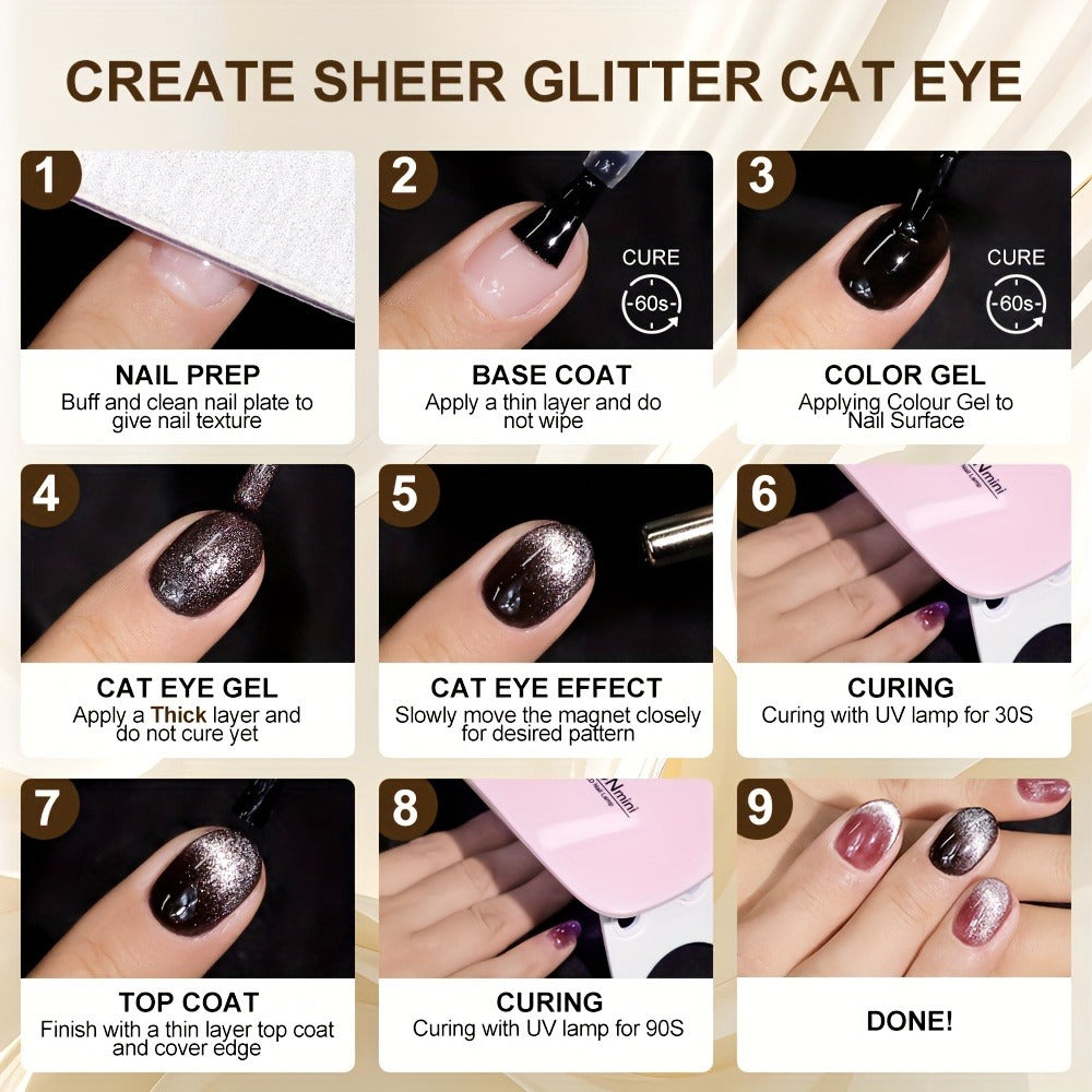 Cat Eye Gel Polish 8ml Holographic Chameleon Flash — Magnetic Sand 3D Color-Shifting Semi-Permanent UV LED Gel Varnish for Salon & Home DIY Nail Art, Gift for Women