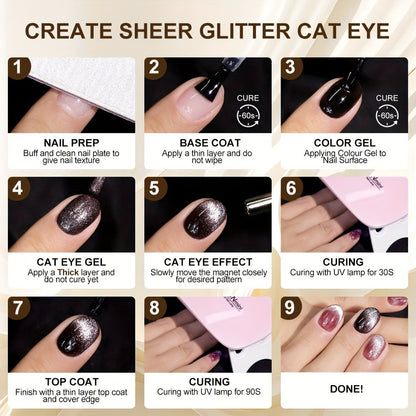 Cat Eye Gel Polish 8ml Holographic Chameleon Flash — Magnetic Sand 3D Color-Shifting Semi-Permanent UV LED Gel Varnish for Salon & Home DIY Nail Art, Gift for Women