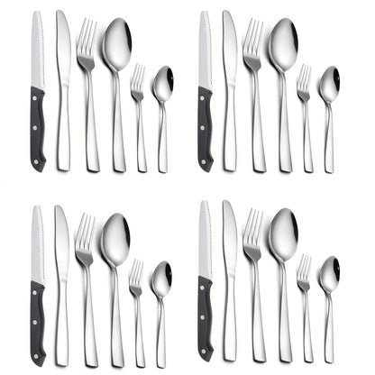 Stainless Steel Flatware Set 24/48 Piece with Steak Knives, Mirror Polished Silverware Set for 4/8, Dishwasher Safe Cutlery Utensil Set with Forks Spoons Knives, Perfect for Weddings, Gifts & Outdoor Dining