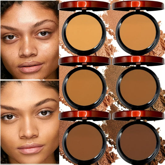 Pressed Powder Foundation Contour Matte Ful1l Coverage Oil Control Waterproof | 6 Shades Light to Dark | Blending Puff Included | 1-Pack & 2-Pack Duo Set Available