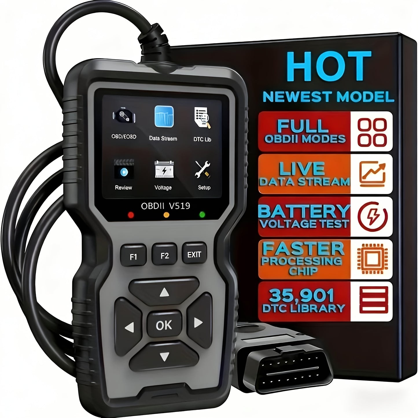 OBD2 Scanner Tool V519 - Professional Code Reader for Check Engine Light, Live Data & Diagnostic Trouble Codes | Works on All 1996+ Cars