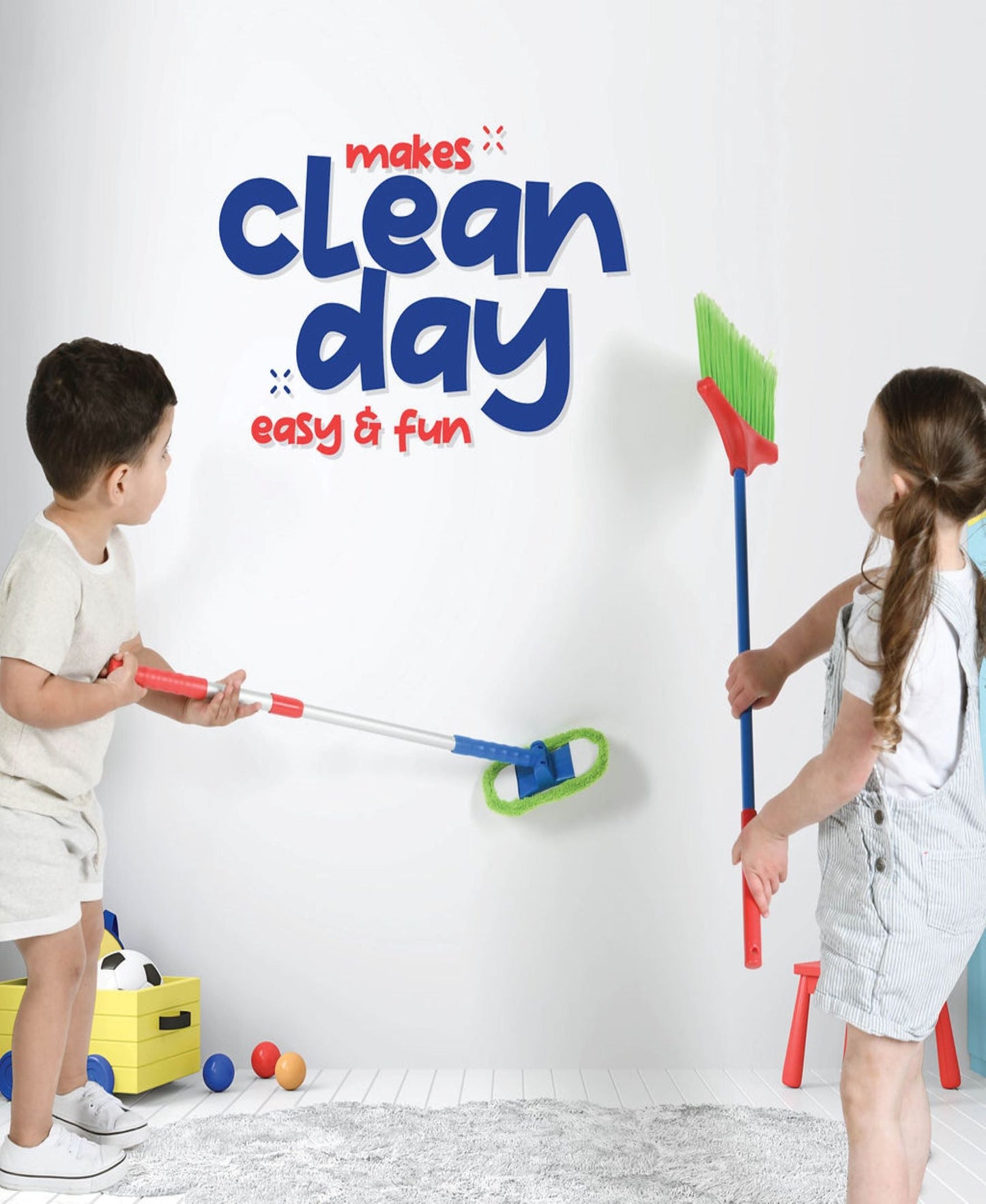 Kids Cleaning Set 4 Piece Toy Broom Mop Brush Dustpan – Pretend Play Housekeeping Kit for Toddlers Boys Girls | Develops Fine Motor Skills & Responsibility | Best Birthday Christmas Gift Ages 3+