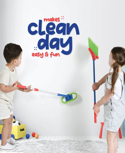 Kids Cleaning Set 4 Piece Toy Broom Mop Brush Dustpan – Pretend Play Housekeeping Kit for Toddlers Boys Girls | Develops Fine Motor Skills & Responsibility | Best Birthday Christmas Gift Ages 3+