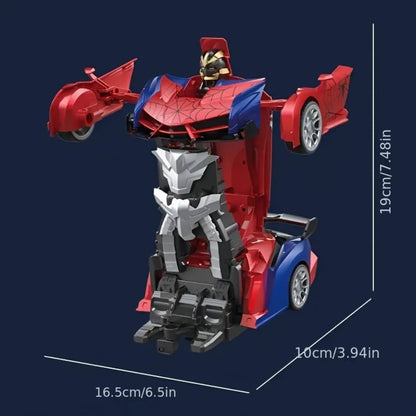 2-in-1 Transform RC Car Robot with One-Button Deformation, 360° Drift, LED Lights & USB Rechargeable Battery – 1:18 Scale 2.4GHz Remote Control Toy for Kids Ages 3+, Birthday Gift (Police/Spider)