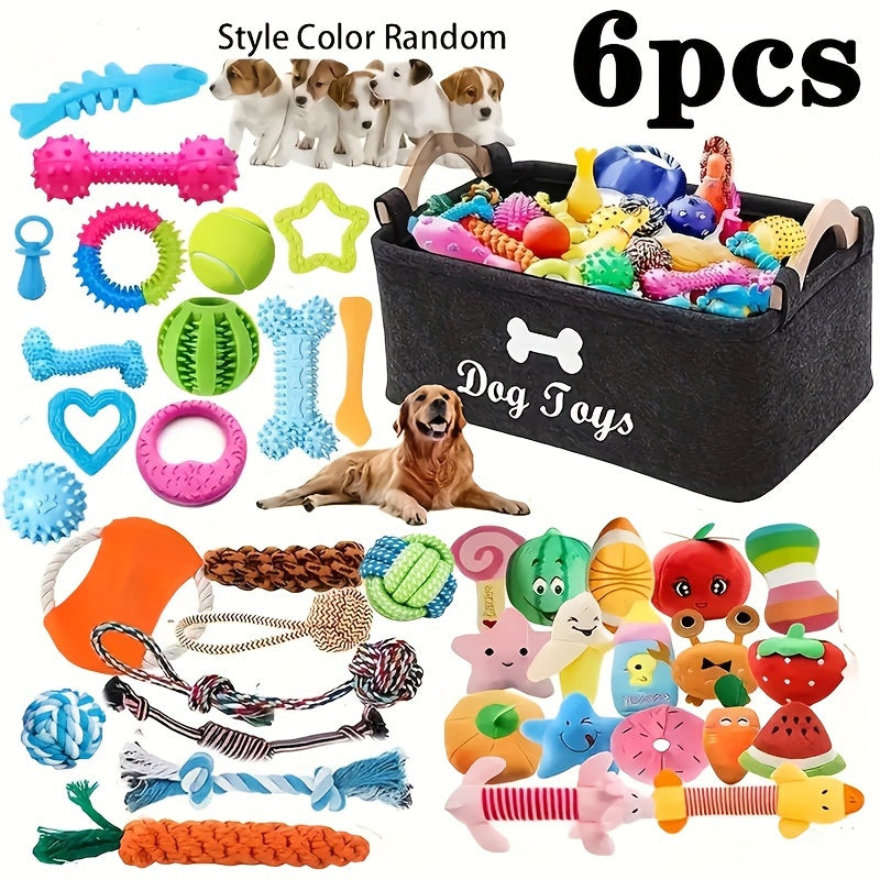 Interactive Dog Toy Set 6 or 12 Pieces Durable Fabric Chew Toys with Knot Toys Squeaker Balls Teeth Cleaning Training Toys for All Dog Breeds Sizes