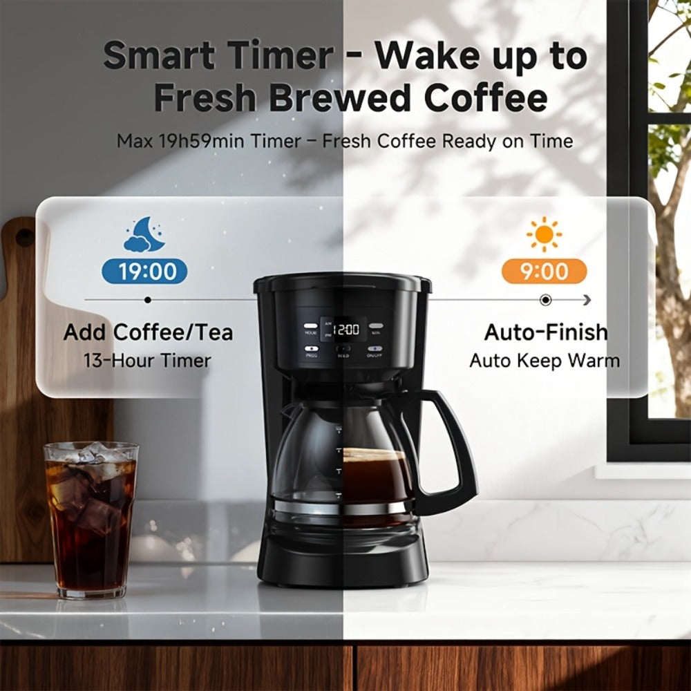 5-Cup Programmable Digital Coffee Maker – Auto Brew, Sneak-A-Cup Anti-Drip, Washable Basket Filter, Keep-Hot Plate & Water Level Window, Drip Coffee Machine for Home & Office – Black, White