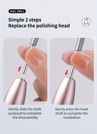 Cordless Electric Nail Drill Machine Rechargeable Professional E-File 11 Bits 20 Sanding Discs High Speed Acrylic Gel Natural Nails Polishing Portable Home Salon Black Pink White Grey Rose Gold