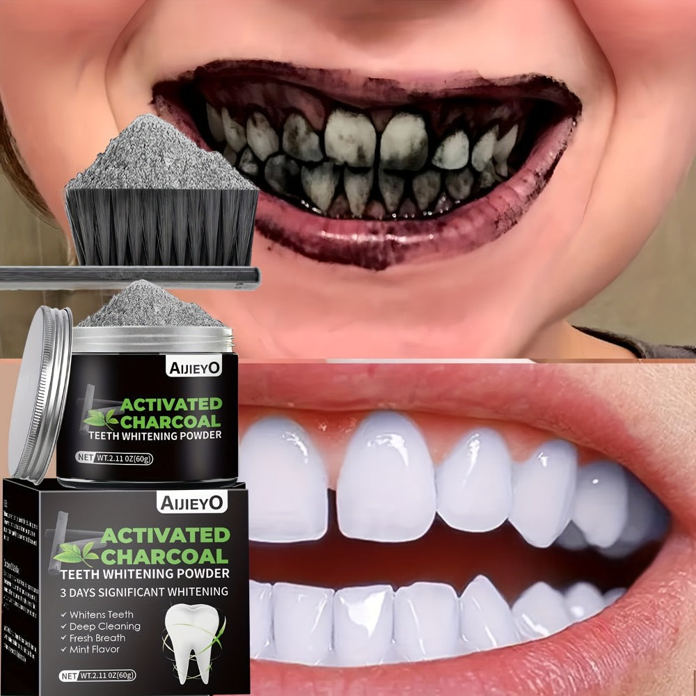 Activated Charcoal Teeth Whitening Powder - Natural Tooth Polish for Deep Cleaning, Plaque Removal & Fresh Breath, Mint Flavor, 60g Daily Use Teeth Brightening Charcoal Powder