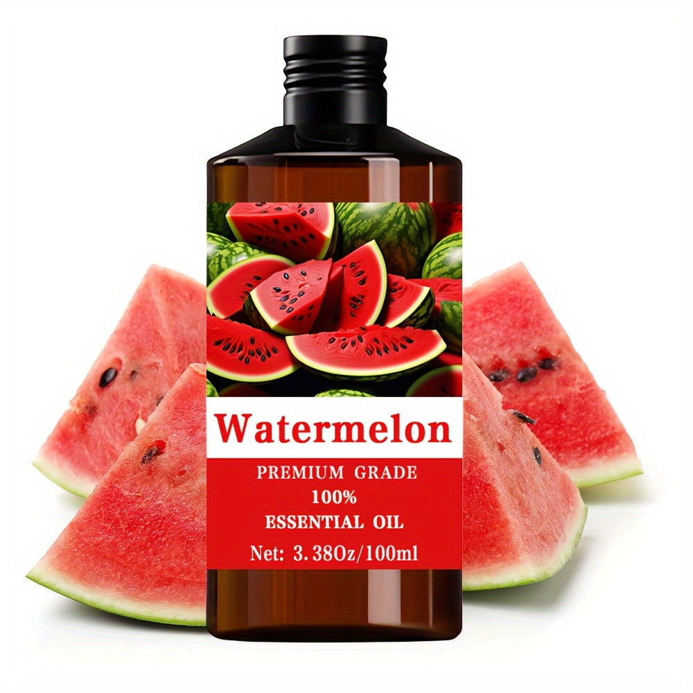 Watermelon Essential Oil 100ml 3.38oz — 100% Pure Aromatherapy Oil for Skin Hair Nail Care Massage & Diffuser, Fresh Fruity Scent Relaxation Gift for Women and Men