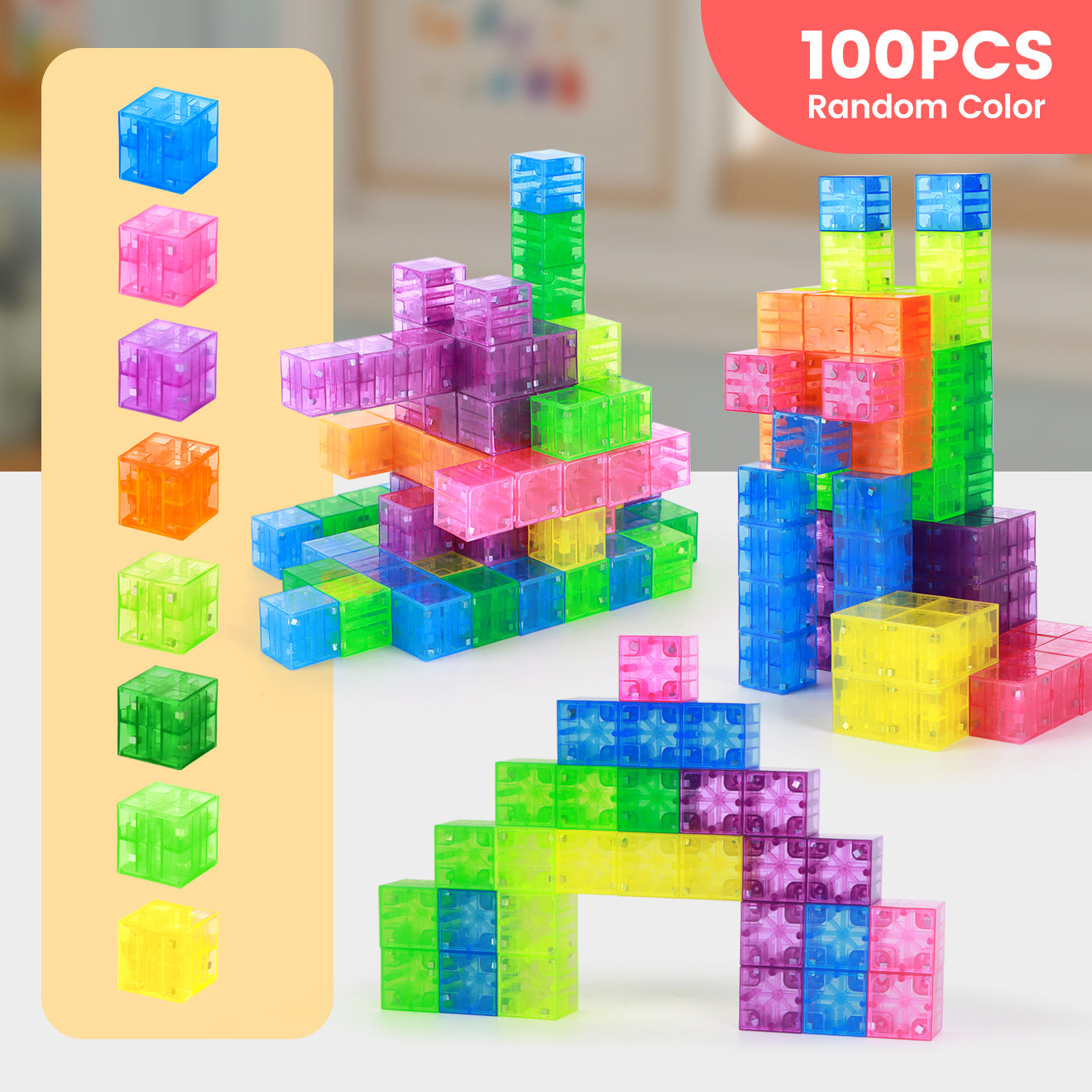 Magnetic Building Blocks 100pcs Colorful Transparent Cube Construction Set – Creative STEM Physics Learning Toy for Boys & Girls, Best Christmas & Birthday Gift for Kids Ages 3+