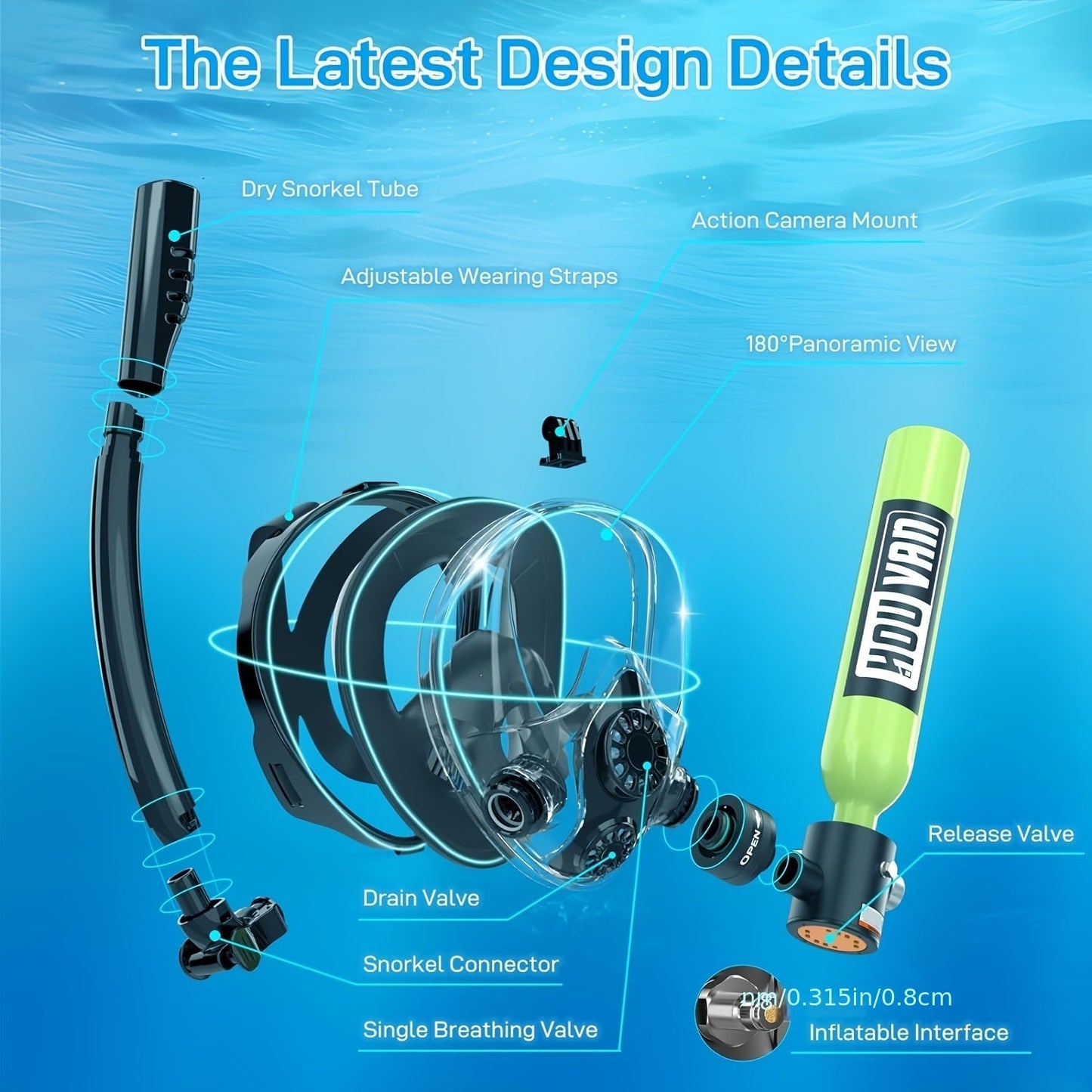 Aluminum Alloy Mini Diving Tank 0.5L – Portable Scuba Oxygen Cylinder with Regulator for Underwater Photography Snorkeling Recreation Leisure Diving Adults