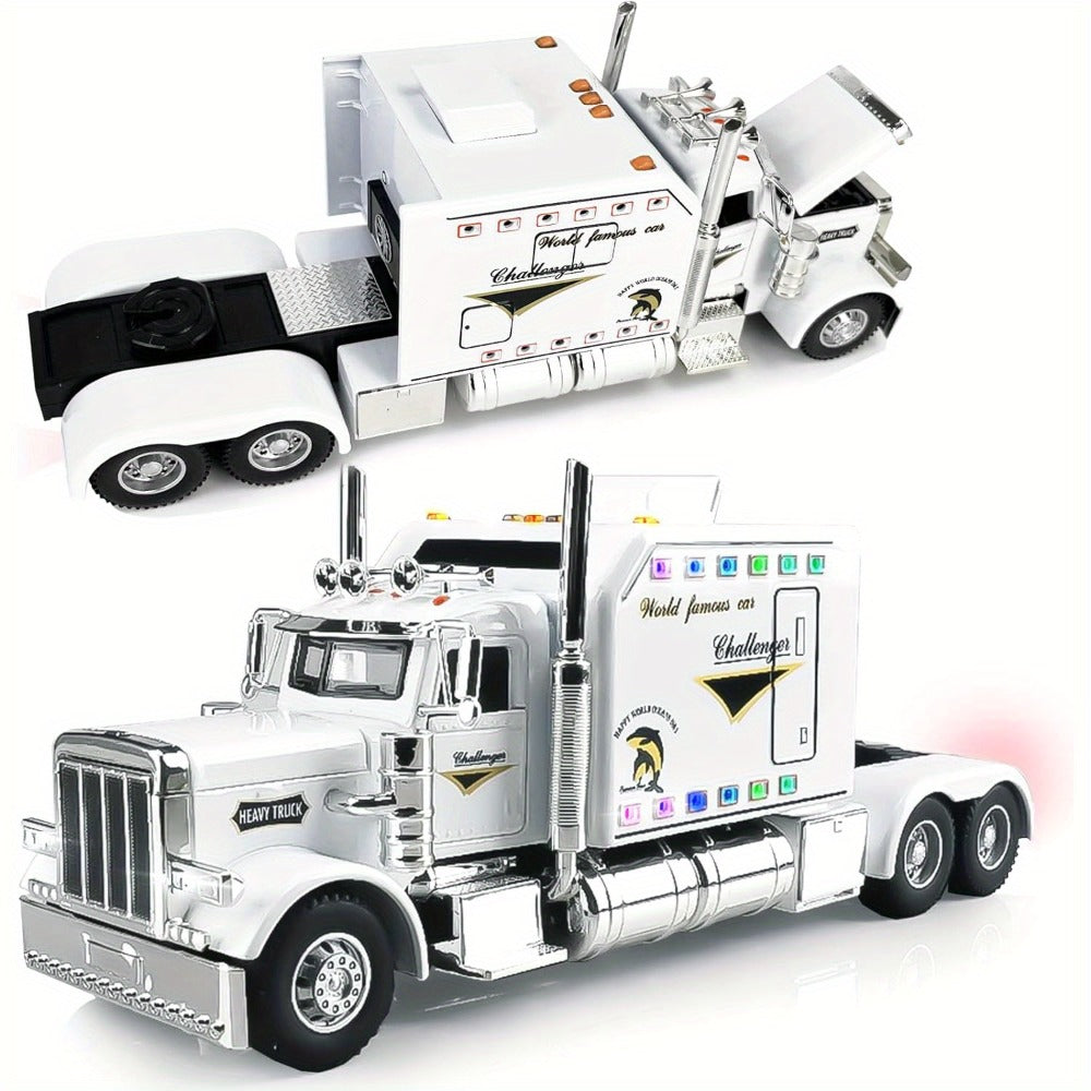 Semi Truck Toy 1:24 Scale Die-Cast Metal Pull-Back Alloy Semi-Trailer Truck with Trailer – Heavy Duty Truck Model Collectible Ornament for Kids Boys Ages 3+ | Best Birthday Christmas Gift