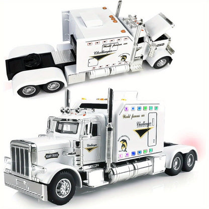 Semi Truck Toy 1:24 Scale Die-Cast Metal Pull-Back Alloy Semi-Trailer Truck with Trailer – Heavy Duty Truck Model Collectible Ornament for Kids Boys Ages 3+ | Best Birthday Christmas Gift