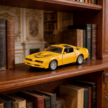 RMZ 1:36 Scale Pontiac Firebird Die-Cast Toy Car with Openable Doors & Pull-Back Action – Zinc Alloy Muscle Car Model with Display Base | Collectible Miniature Gift for Boys Girls Car Enthusiasts Ages 3+