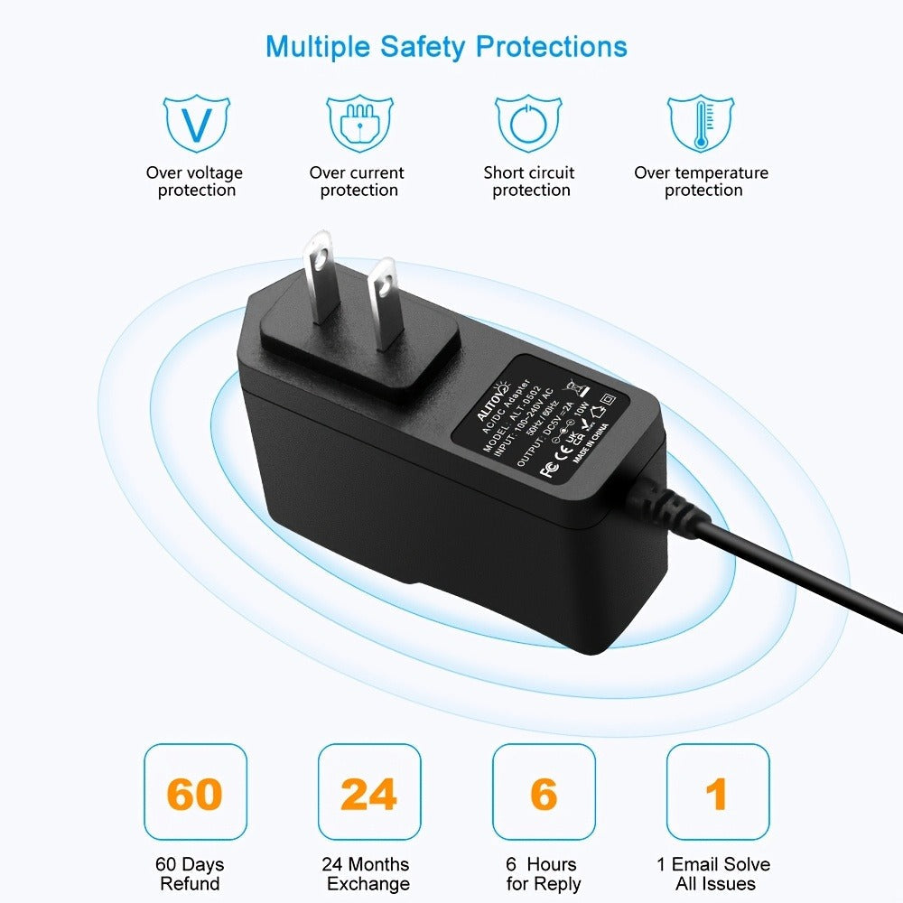 Universal 5V 2A Power Adapter 9-in-1 with 8 Tips - AC/DC 10W Power Supply Type-C Micro-USB Barrel Connectors for Router CCTV LED Strip TV Box