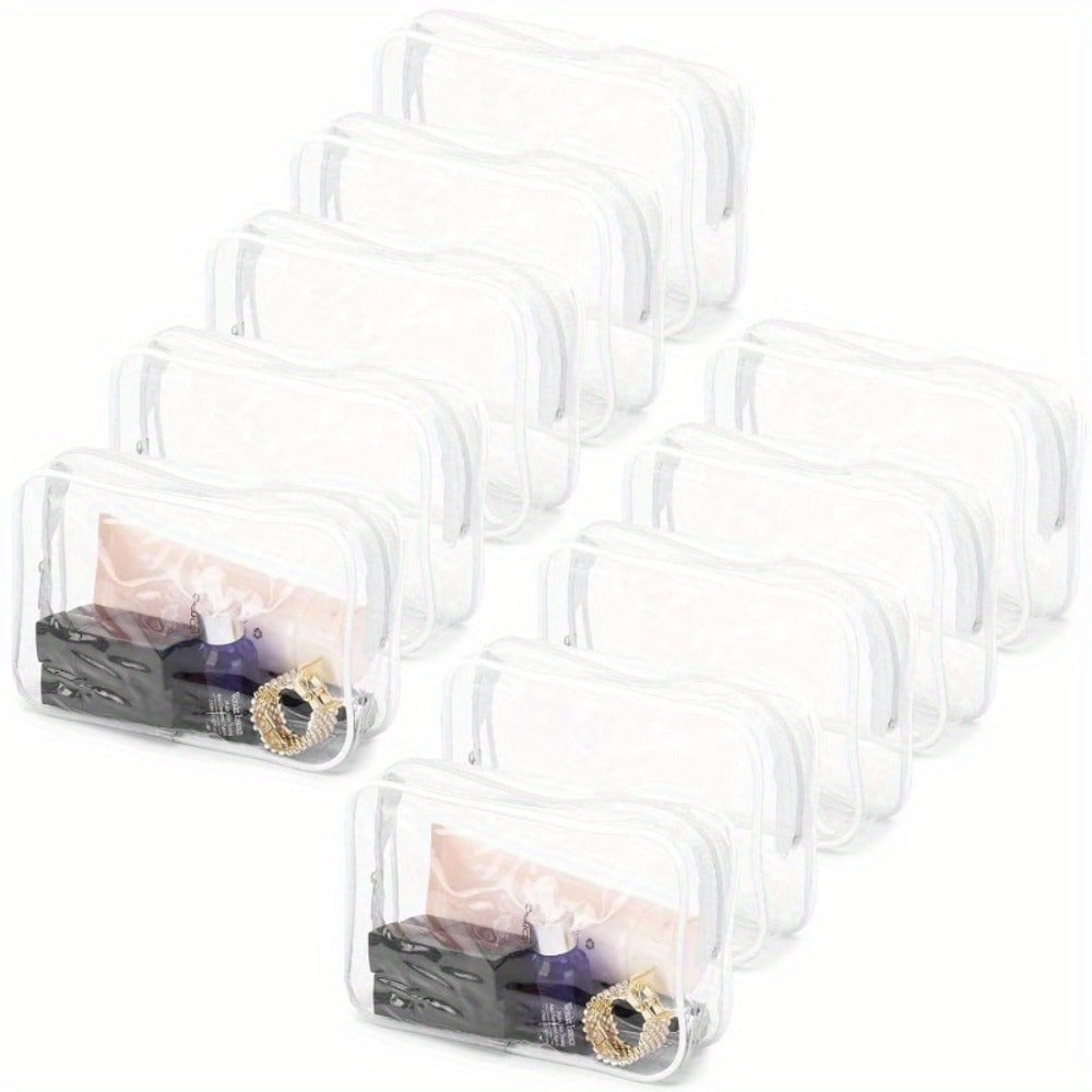 Clear PVC Makeup Bag Set 10 Pcs Transparent Waterproof Cosmetic Bags Reinforced Zipper TSA Approved Travel Toiletry Organizer See-Through Beauty Pouch Black