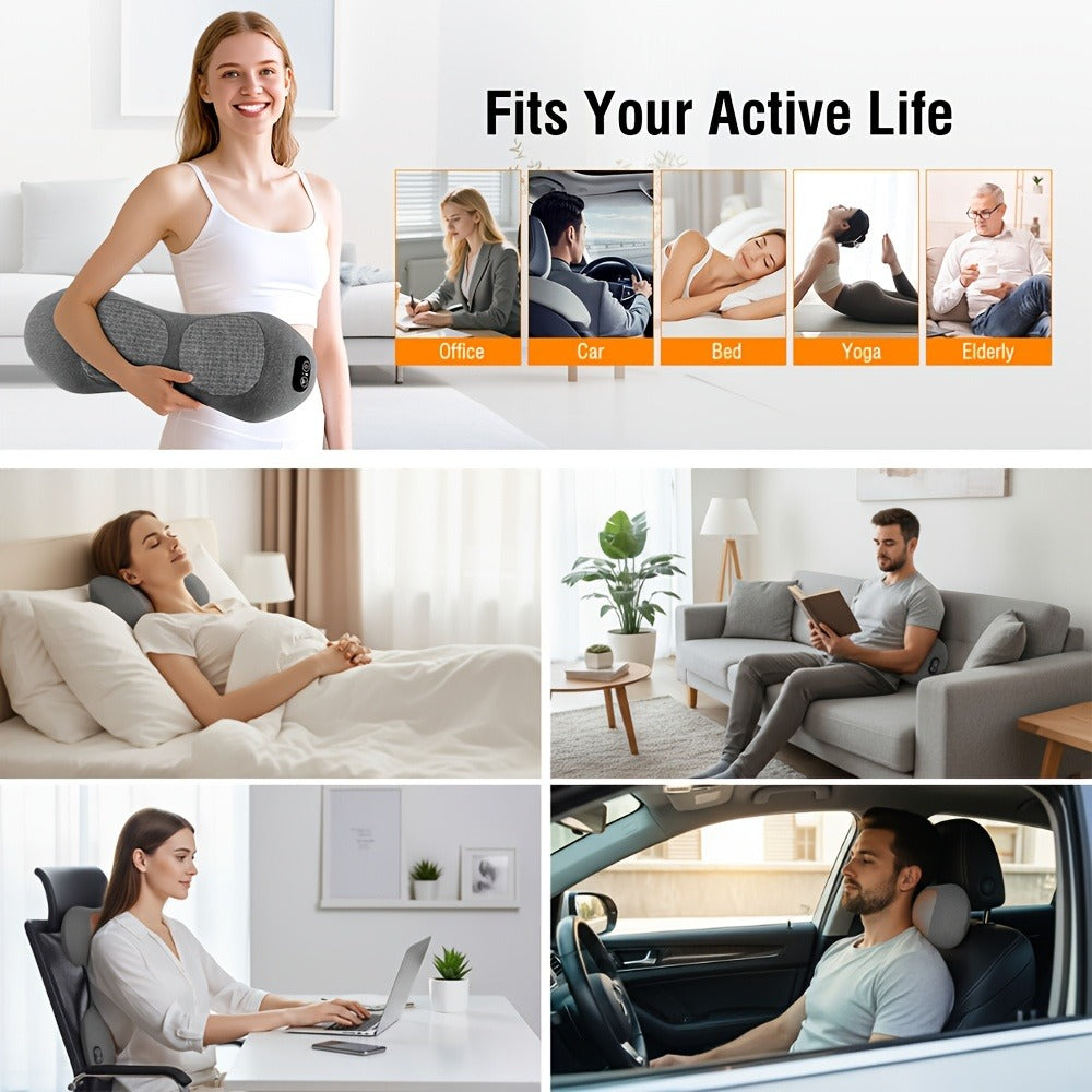 Lower Back Massager with Heat – 3-in-1 Lumbar Support Pillow with Vibration & Traction for Back Pain Relief | USB Powered, Ideal for Car, Office Chair, Bed & Home Use