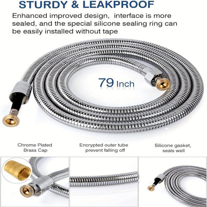 High-Pressure Shower Hose 78.7 Inch Extra Long - 304 Stainless Steel Chrome Plated, Explosion-Proof Braid Mesh, Leak-Resistant Handheld Shower Hose with Shower Head Holder, 2m Universal Fit