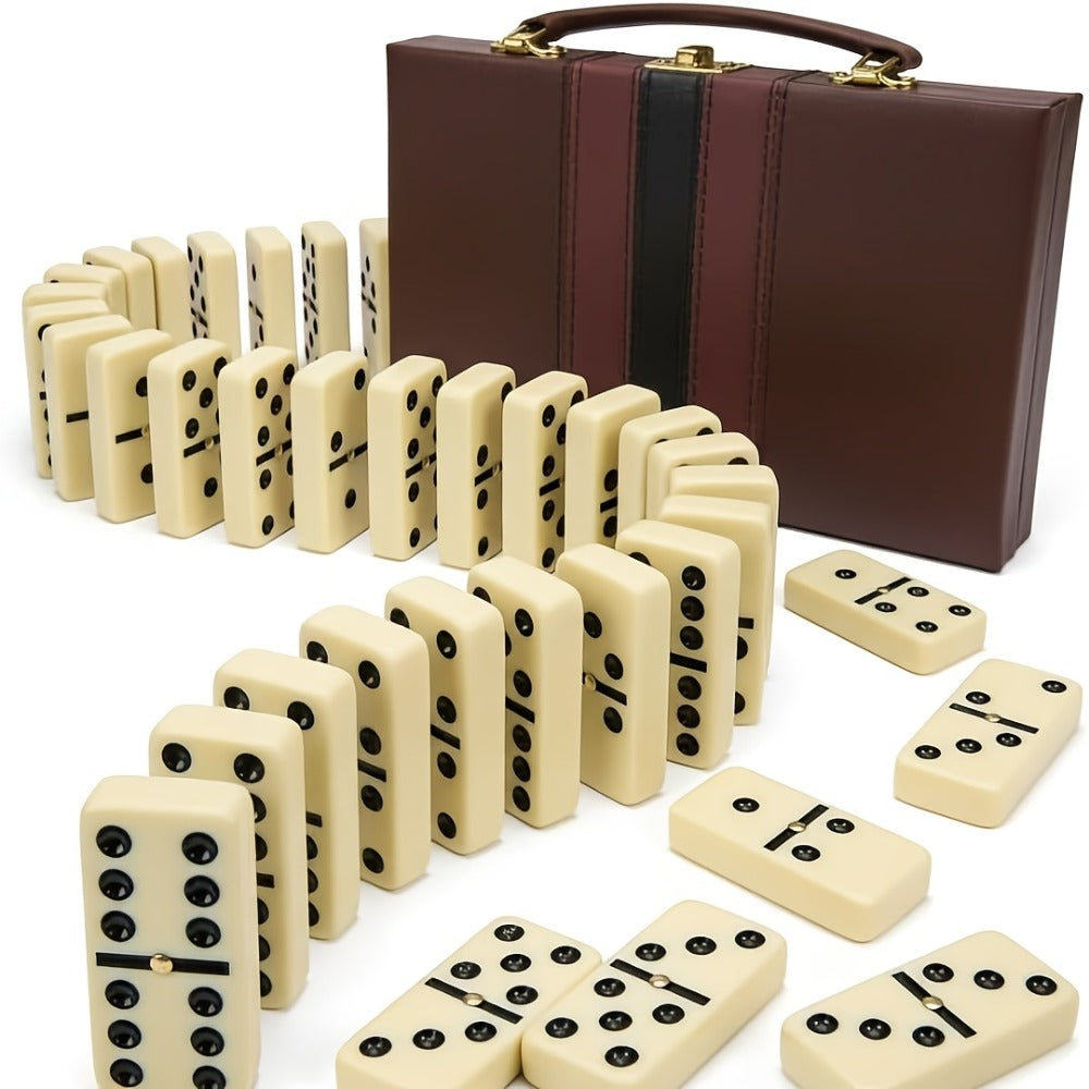 Double Six Dominoes Set 28pcs White – Extra Large Classic Domino Game with Gold Spinner & Premium Storage Box, Portable Family Board Game for Adults Kids Party