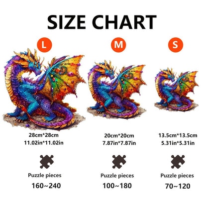 Dragon Wooden Jigsaw Puzzle Gemstone Fantasy – Colorful Irregular Animal Shaped Pieces, Unique Non-Repetitive Plywood Brain Teaser, 2 Sizes S & L, Wall Art Home Decor, Birthday Christmas Gift for Adults Teens