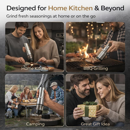 Electric Pepper Grinder USB-C Rechargeable – 5-Level Adjustable Coarseness, One-Hand Operation, Stainless Steel Pepper Mill with Ceramic Core for Kitchen Cooking, Outdoor BBQ & Grilling
