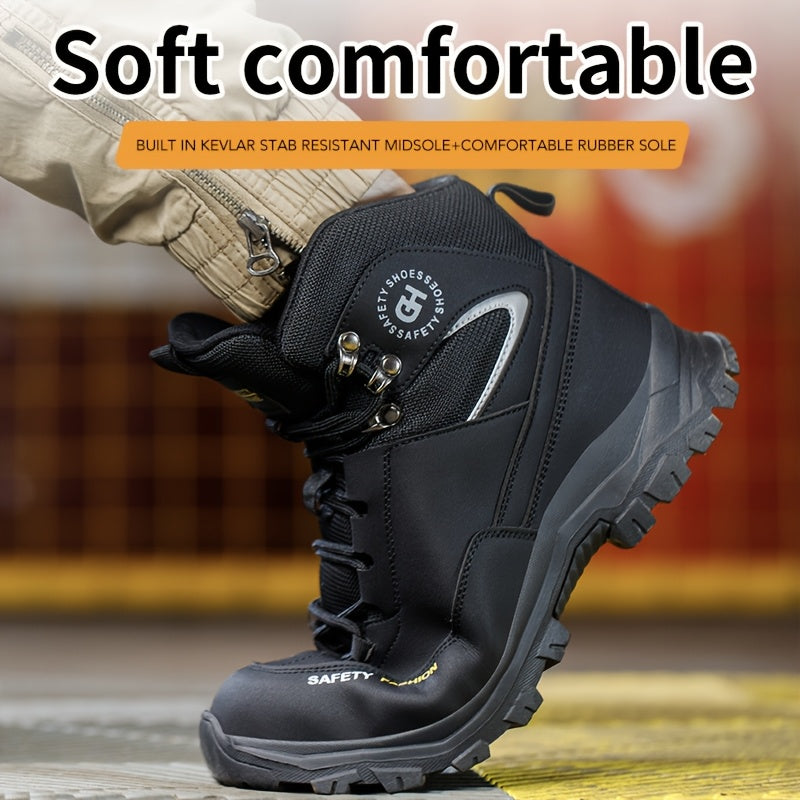 Men's Steel-Toe Work-Style Boots - Rubber Traction Sole and Cushioned Insole