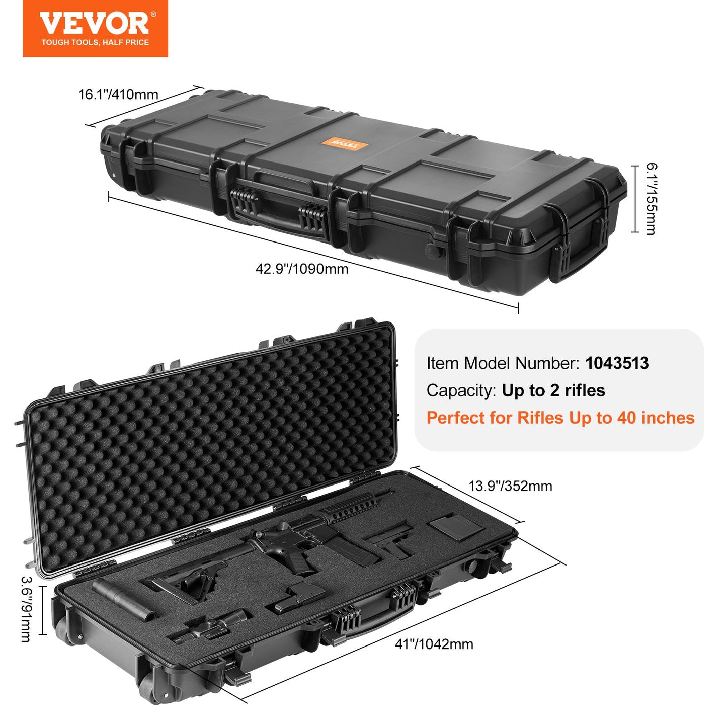 Rifle Hard Case 42 Inch Lockable with Wheels 3 Layer Foam Crushproof TSA Approved Hard Gun Case for 2 Rifles Shotguns Airsoft Guns Hunting Shooting Sport Storage