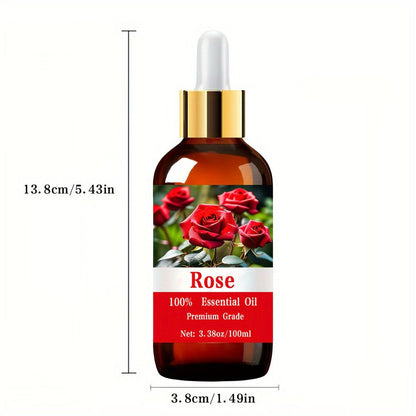 Romantic Rose Essential Oil 100ml – 100% Pure Floral Aromatherapy Oil for Skin Moisturizing, Hair & Nail Care | Mood Lifting Massage & Meditation Oil for Women & Men | Body Scalp Oil Gift, 3.38 fl oz