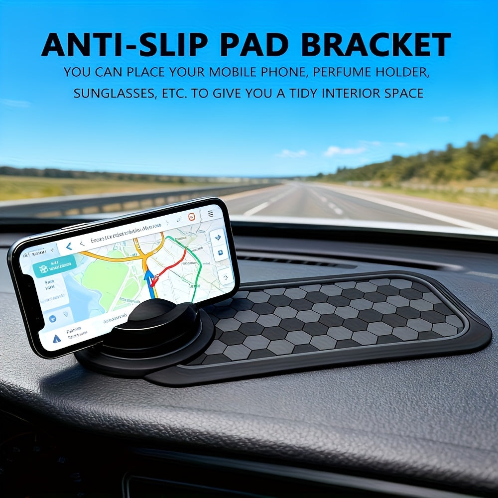 Multifunctional Non-slip Car Dashboard Cushion With Rotating Mobile Phone Holder, Large-capacity Glasses And Key Storage, Heat-resistant Silicone, Lattice Design, Suitable For All Vehicles, Car Mobile Phone Holder, Modern Dashboard Accessories