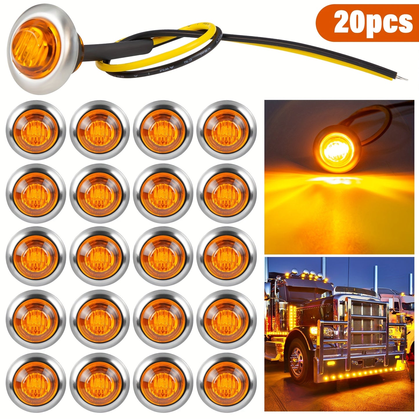 Marine Boat Lights 20 Pack, DC 12V Submersible LED Side Marker Lights for Boat Transom Stern Tail Yacht, Round Courtesy Navigation Lights, Waterproof 3-LED 1.2W, Red Blue Green White Amber Purple