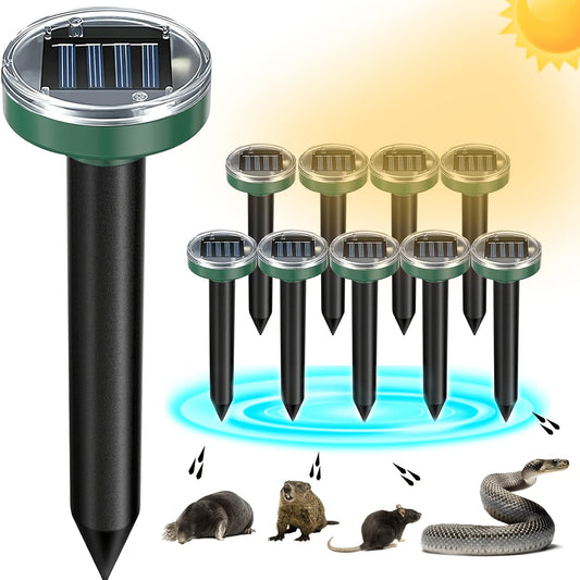 Solar Ultrasonic Pest Repeller Outdoor Waterproof Rodent Repellent Stake for Yard Garden Farm Mole Snake Skunk Dog Deterrent Device IP44 2/4/6/10 Pack