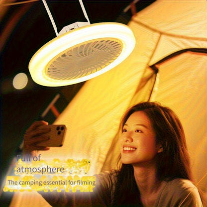 Rechargeable Camping Fan with LED Light – USB Portable Tent Ceiling Fan, Super Quiet Long Battery Life, Strong Airflow, Energy Saving, for Camping, Hiking, Home & Emergency Use, Hanging Outdoor Fan