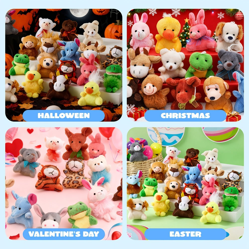 Bulk Mini Stuffed Animal Party Favors 24 Pack – 2.5-3 Inch Plush Keychain Toys for Easter Egg Hunt Basket Stuffers, Birthday Classroom Prizes, Halloween Goody Bag Fillers for Kids