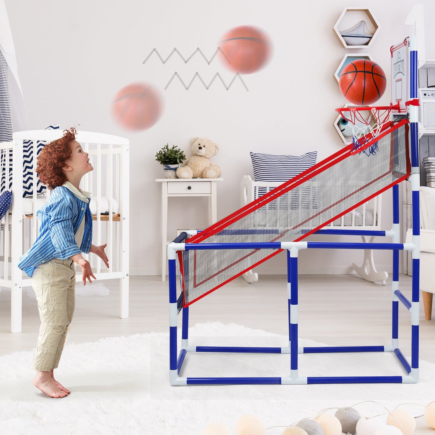 Kids Adjustable Basketball Hoop Set with 2 Balls & Storage – Indoor Outdoor Sport Toy for Ages 3–6, Thick PVC Frame | Best Birthday Christmas Gift for Boys and Girls