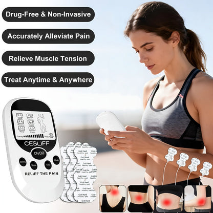 TENS EMS Dual Channel Muscle Stimulator Massager – 8 Electrodes for Back, Shoulder & Knee Pain Relief, Muscle Recovery, Portable Electric Pulse Therapy Device